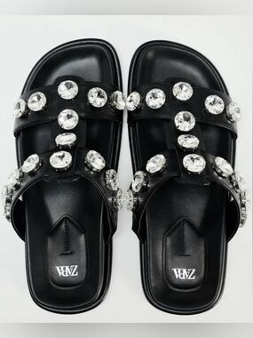 NWT – Black Jeweled Slide Sandals – ZARA